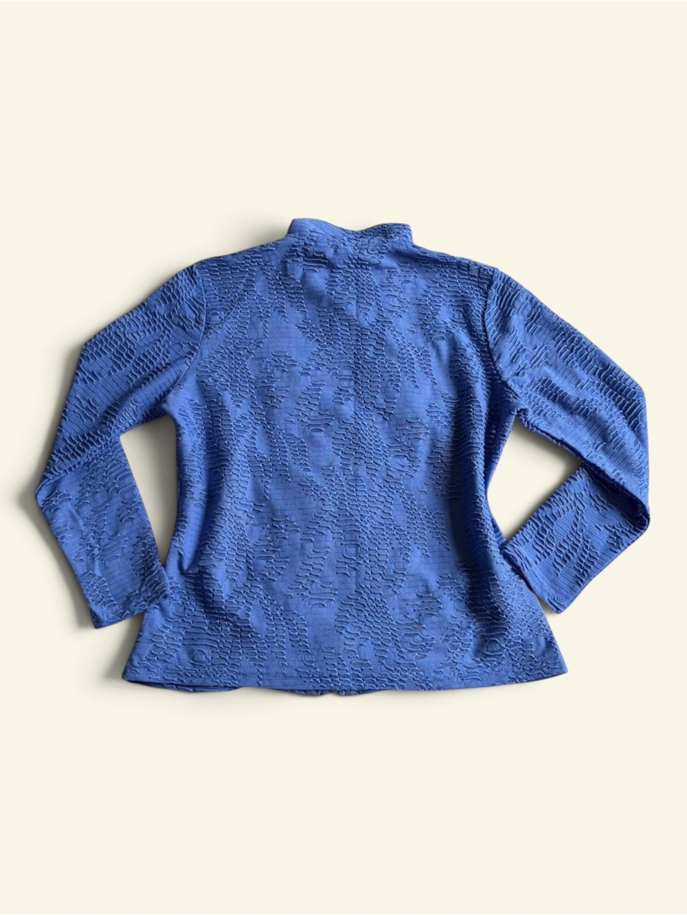 Vintage Erin London Y2K Blue Sheer Burnout Zip Jacket Mock Neck Plisse Mesh PS - Picture 6 of 8